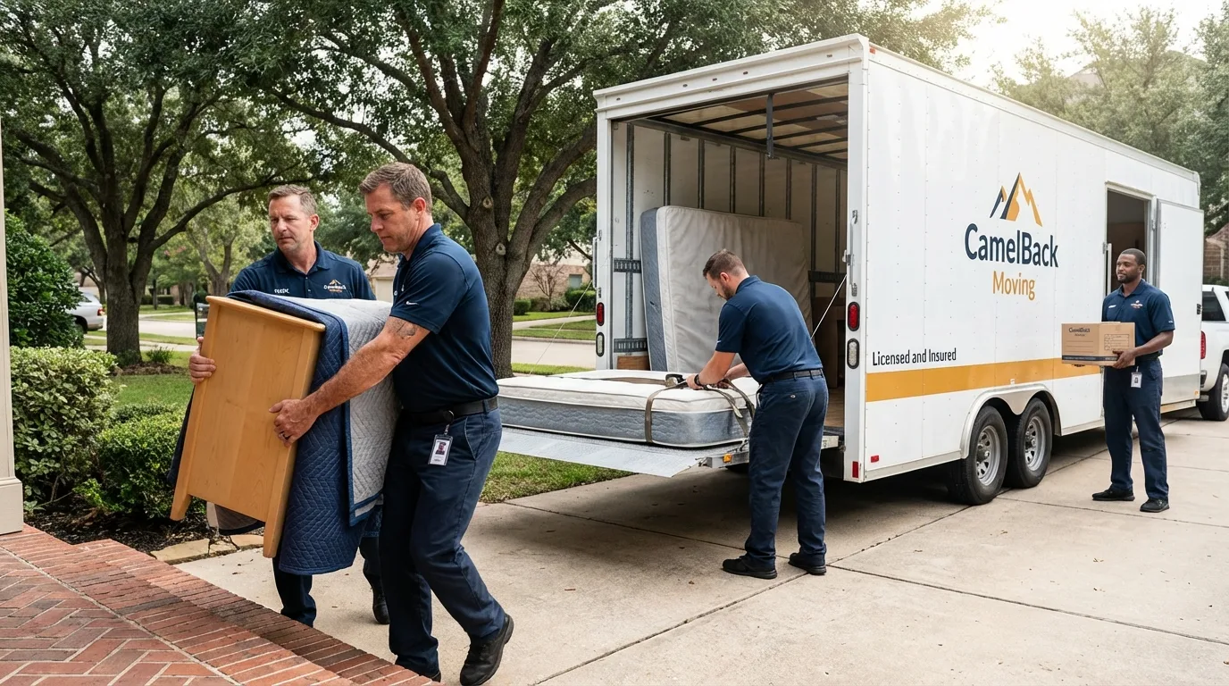 Crew loading residential truck for cross-state move from Lexington, NC