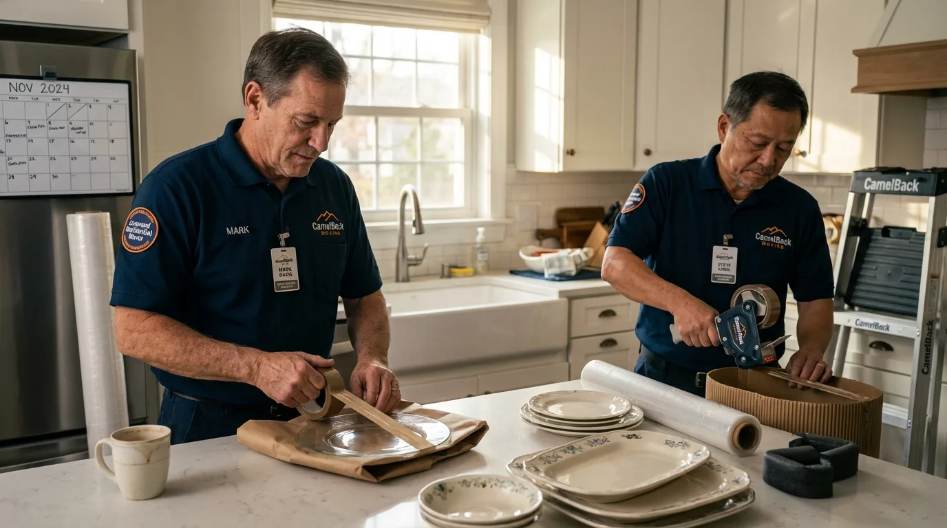Professional crew packing kitchen dishware in Lexington, NC